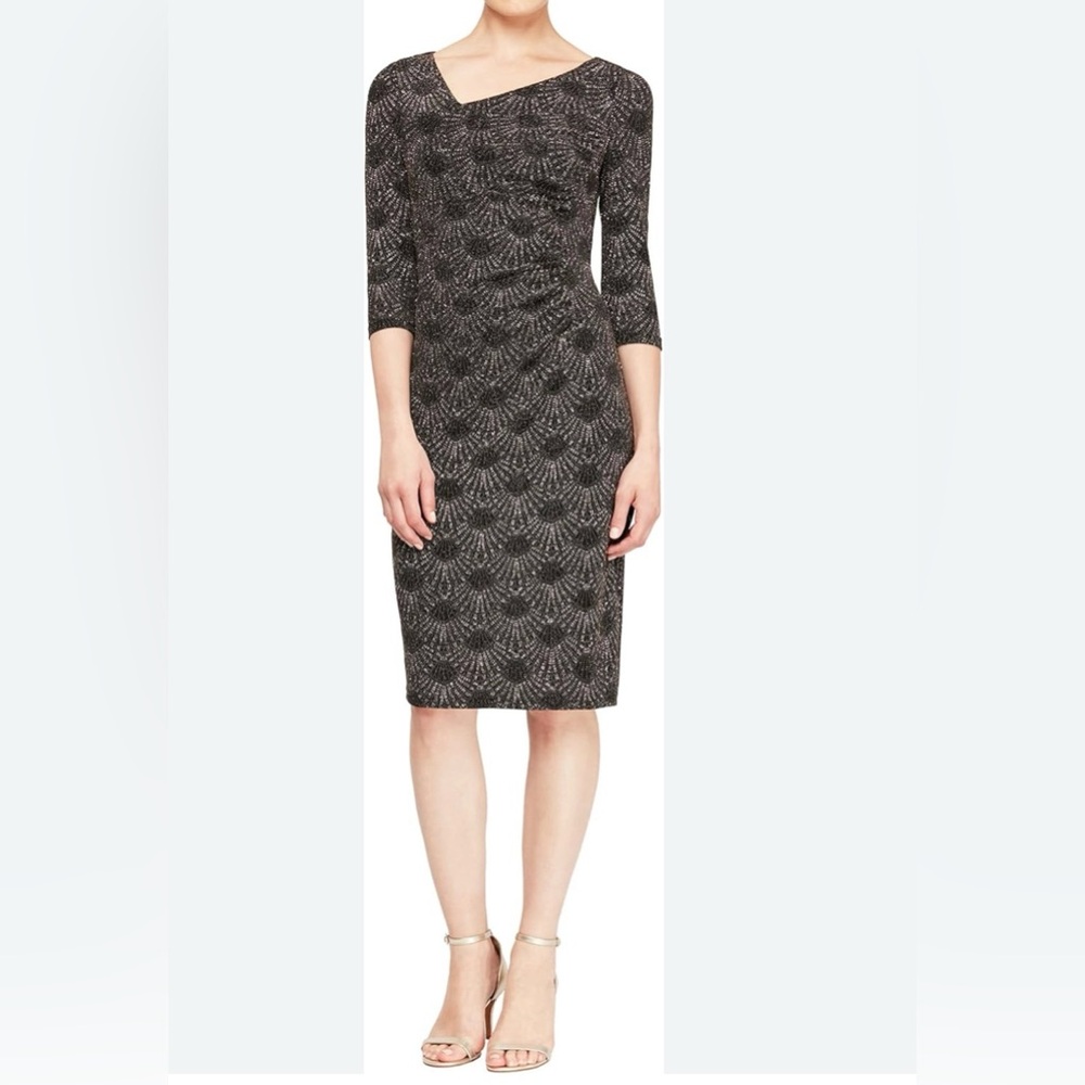 SLNY Printed Metallic Sequin Sheath Cocktail
Evening Wear Dress Size 14